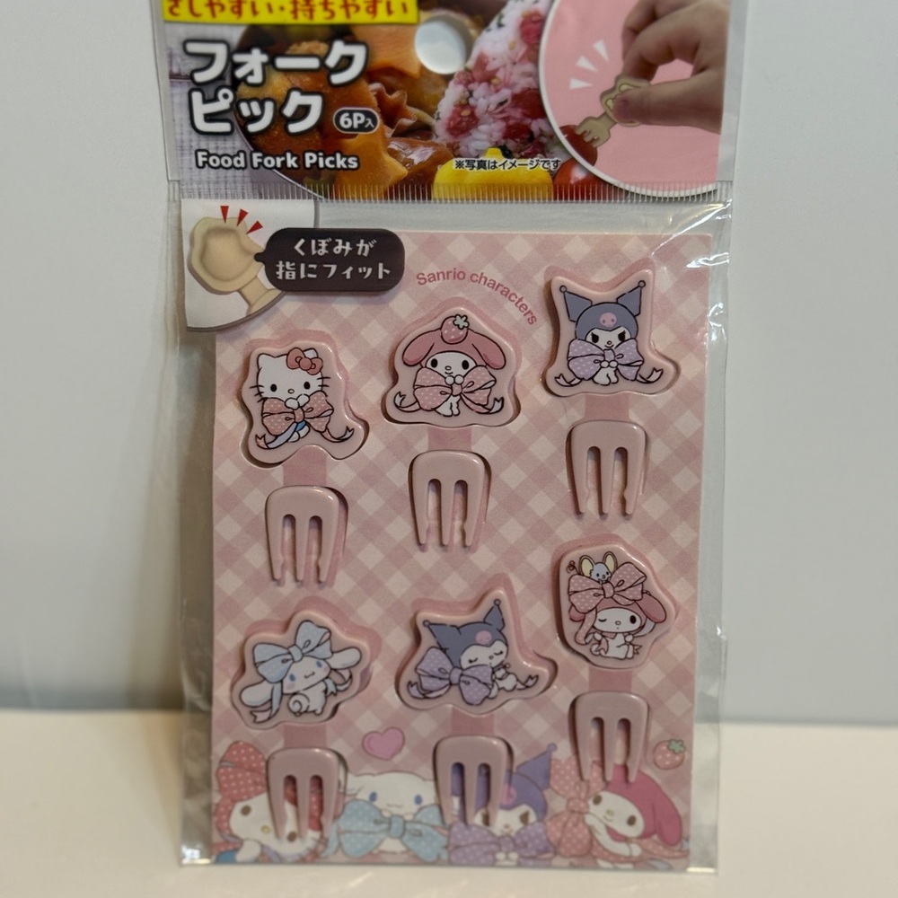 Sanrio Characters Food Fork Picks (6pc) - Hello Kitty, My Melody, Kuromi Bento B